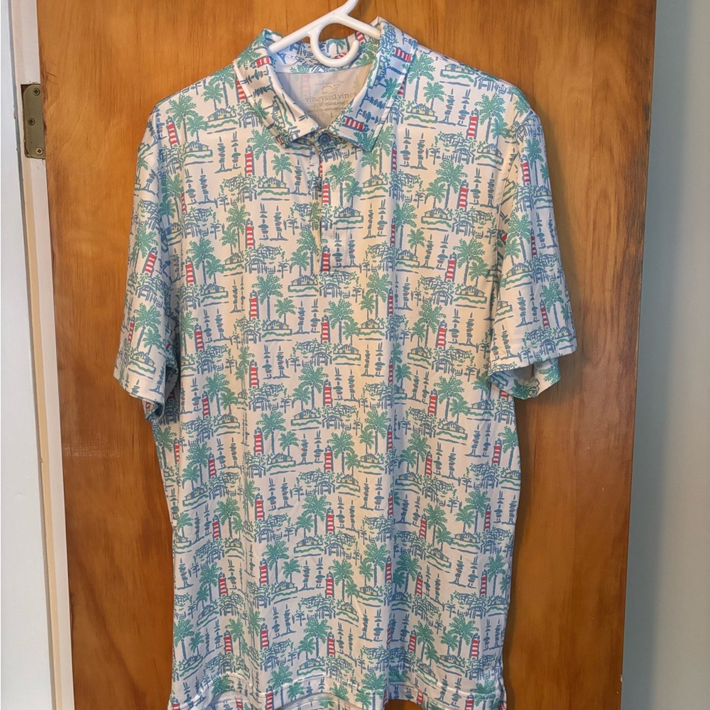 Vineyard Vines Beach Resort Printed Golf Performance Polo Mens Size L